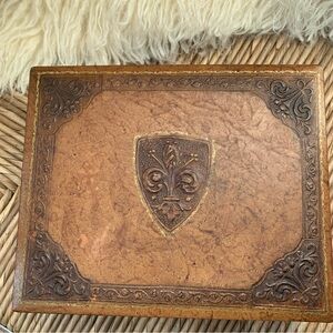 Vintage hand tooled jewelry box made of high quality faux leather from Italy.